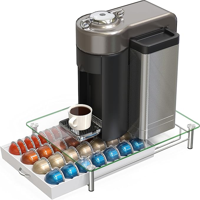 DecoBrothers Crystal Tempered Glass Vertuo Pod Holder Drawer, 28 Large or 56 Small Nespresso Capsule Organizer, White - Image 5