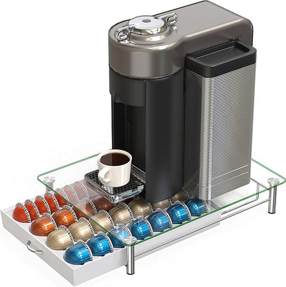 DecoBrothers Crystal Tempered Glass Vertuo Pod Holder Drawer, 28 Large or 56 Small Nespresso Capsule Organizer, White - Image 5