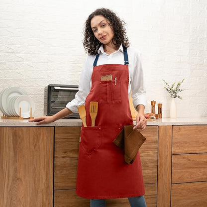 Cotton Canvas Apron for Women & Men – Adjustable Neck Strap & Waist Ties with Pockets