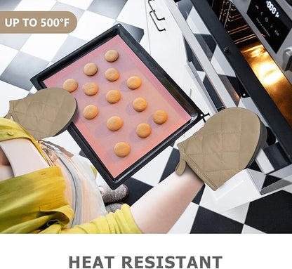 1 Pair Short Oven Mitts - Silicone Kitchen Oven Gloves High Heat Resistant 500℉, Mini Oven Mits with Non-Slip Grip Surfaces and Hanging Loop for BBQ, Baking, Cooking and Grilling (Coffee) - Image 2