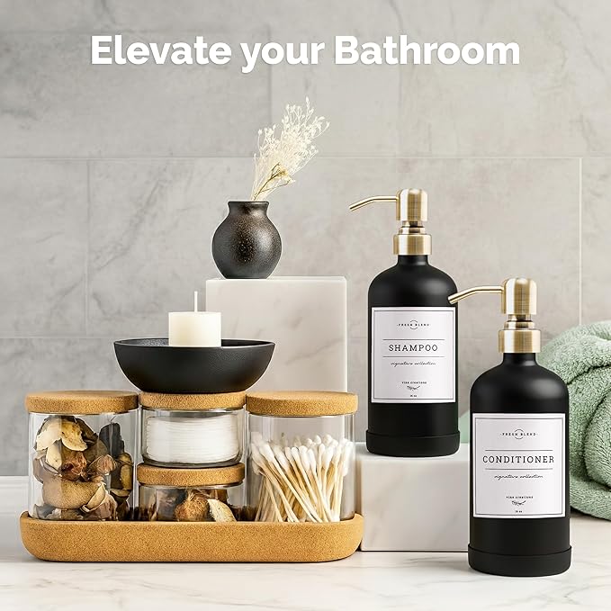 Vine Creations Black Glass Soap Dispenser, 2 Pack Kitchen Soap Dispenser Set with Stainless Steel Pump, 16 oz Dish Soap and Hand Soap Dispensers for Bathroom with Waterproof Labels - Image 4
