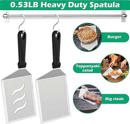 Metal Spatula Set of 2, HaSteeL Large 12x5In Stainless Steel Griddle Spatula Turner, Heavy Duty Griddle Tools for Teppanyaki Flat Top Hibachi Grilling Camping Cooking, Plastic Handle & Dishwasher Safe