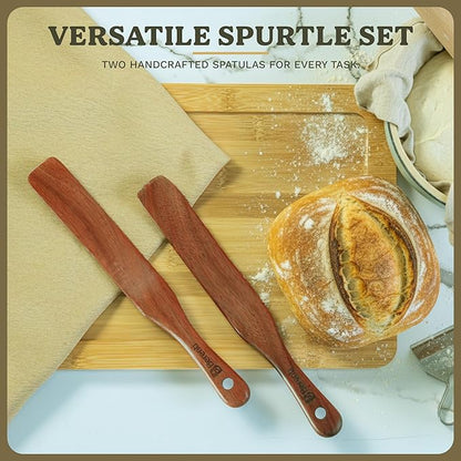 2Pcs Wooden Skinny Spurtle Set for Jars, Premium Natural Acacia Wood Tool for Stirring, Mixing, Serving, Jam, Cheese, Cream and Peanut Butter
