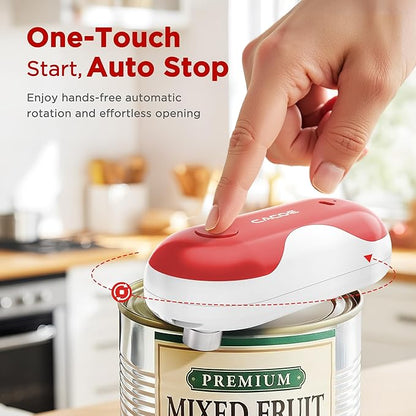 CACOE Automatic Smart Electric Can Opener with Auto Stop & USB-C Charging - Cordless Can Opener for Elderly and Arthritic Users for Seniors & Arthritis, Effortless One-Touch Open (red)