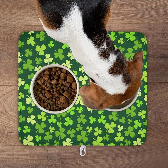 St. Patrick's Day Dish Drying Mat for Kitchen Counter,Irish Green Shamrocks Clover Leaves Drying Mat 16 x 18 Inch with Absorbent Reversible Microfiber Dish Drying Pad for Coffee Bar - Image 9