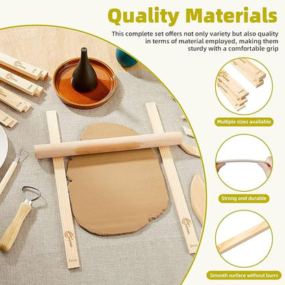 Pottery Rolling pin Guides, Clay Tools, 5-Size Mud Stick Guide for Precise Clay Thickness, Premium Pottery Tools for Hobbyists & Ceramic Artists (15.7inch)