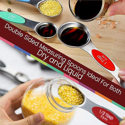 Magnetic Measuring Spoons Set of 9 Stainless Steel Dual-Sided Stackable Measuring Spoon Nesting Teaspoons Measuring Dry and Liquid Ingredients, Fits in Spice Jars Set of 9 (Multicolor) - Image 8