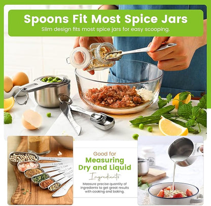 Spring Chef Stainless Steel Measuring Cups and Spoons Set of 14 with Leveler, Nesting Kitchen Metal Measuring Cups and Spoons Set for Dry and Liquid Ingredients, Perfect for Cooking & Baking - Image 6