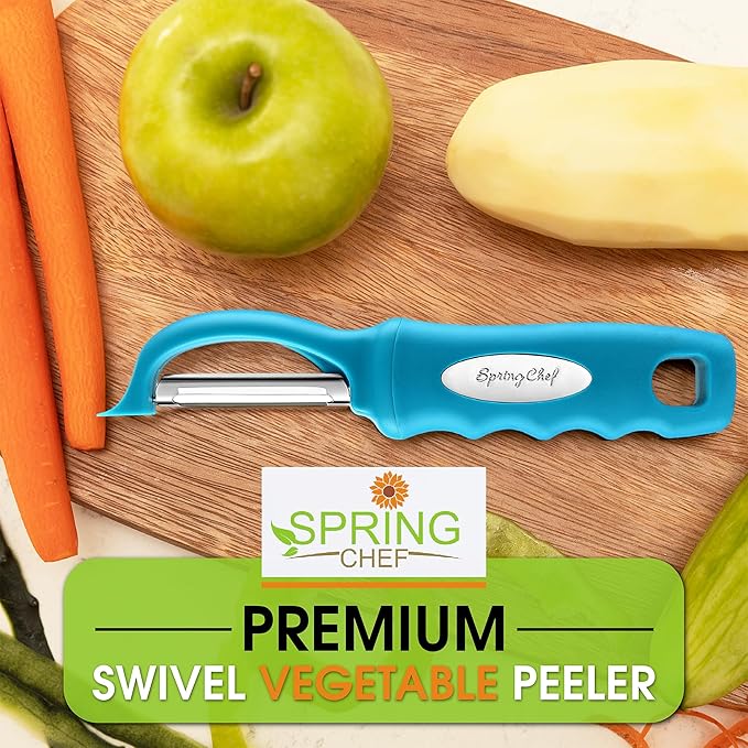 Spring Chef Premium Swivel Vegetable Peeler, Comfortable Handle and Ultra Sharp Stainless Steel Blades - Perfect Kitchen Peeler For Veggie, Fruit, Potato, Carrot, Apple - Teal - Image 7