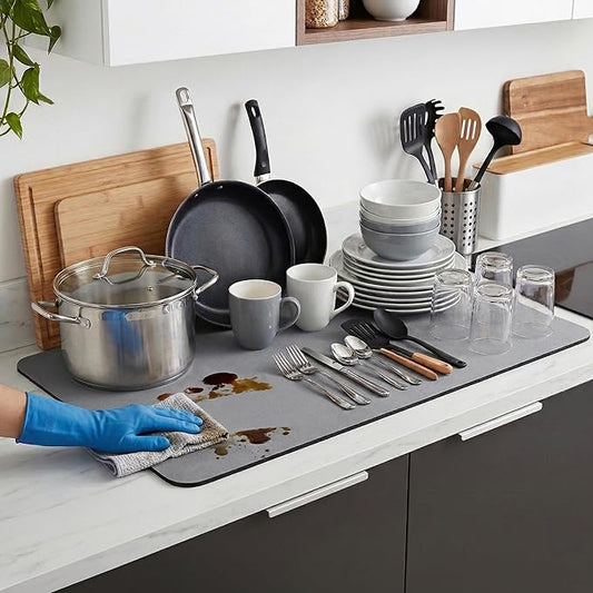 Extra Large Dish Drying Mats: 33"L x 17"W XXL Customizable Trimmable Non-Slip Absorbent Mat, Oil Stain Resistant Easy Clean Drip Catcher Counter Protector for Kitchen Sink Coffee Bar Espresso Machine