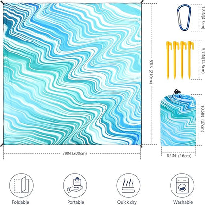 WIWIGO Beach Blanket Waterproof Sandproof Beach Mat 79" X 83"/10'x9'for 2-8 Adults Quick Drying Outdoor Picnic Mat Beach Accessories for Travel, Camping, Hiking - Image 2