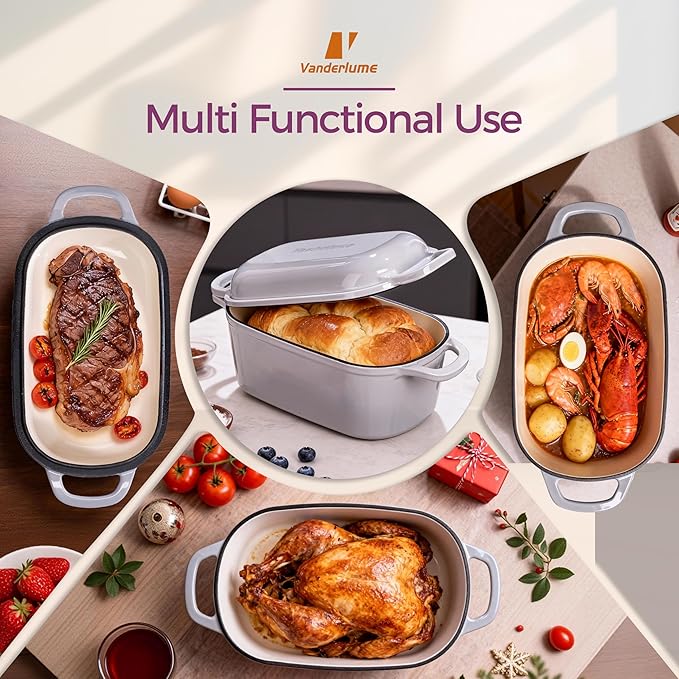 4.6-Quart Oval Dutch Oven for Bread Baking, 2 in 1 Cast Iron Bread Pan with Lid, Sourdough Bread Dutch Oven for a Crispy Crust, Oyster Grey