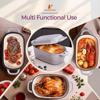 4.6-Quart Oval Dutch Oven for Bread Baking, 2 in 1 Cast Iron Bread Pan with Lid, Sourdough Bread Dutch Oven for a Crispy Crust, Oyster Grey