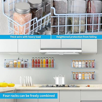 Spice Rack Wall Mount, Wall Spice Organizer for Kitchen Cabinet Door, Pack of 4 Hanging Spice Rack for Wall Saving Kitchen Space, Light Blue - Image 6