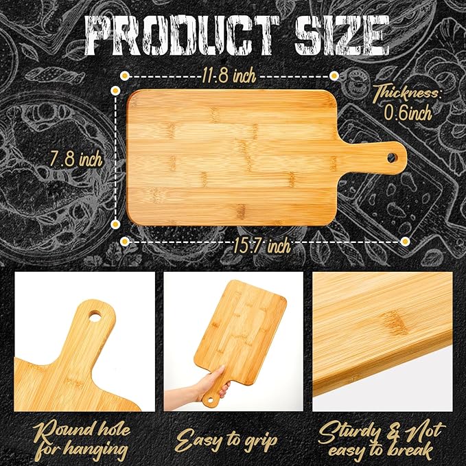Nuenen 1 Pcs Wood Cutting Board with Handle Acacia Bamboo Wooden Serving Kitchen Chopping Boards for Pizza, Bread, Cheese, Charcuterie, Fruit, Vegetables (15.7 x 7.8 Inch,Bamboo) - Image 2