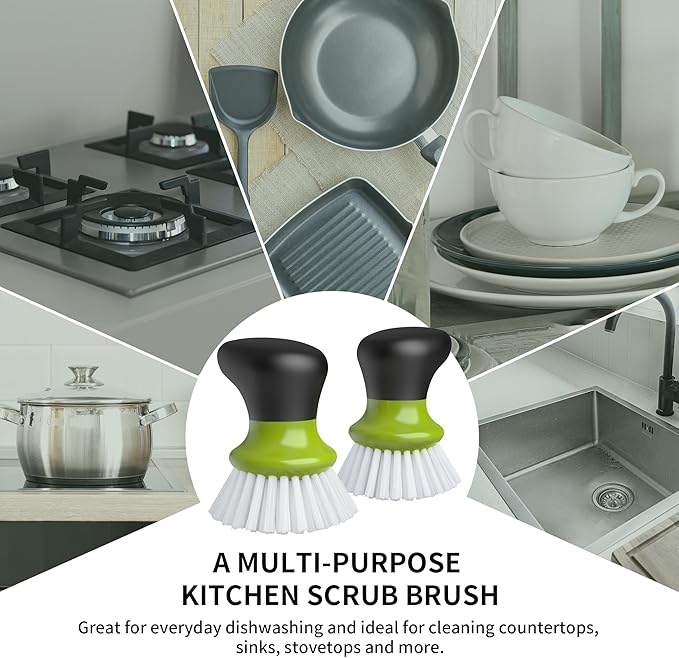 MR.SIGA Dish Scrub Brush, Palm Brush Dish Scrubber with Ergonomic Grip, Kitchen Brushes for Dishes, Green, Pack of 2 - Image 4