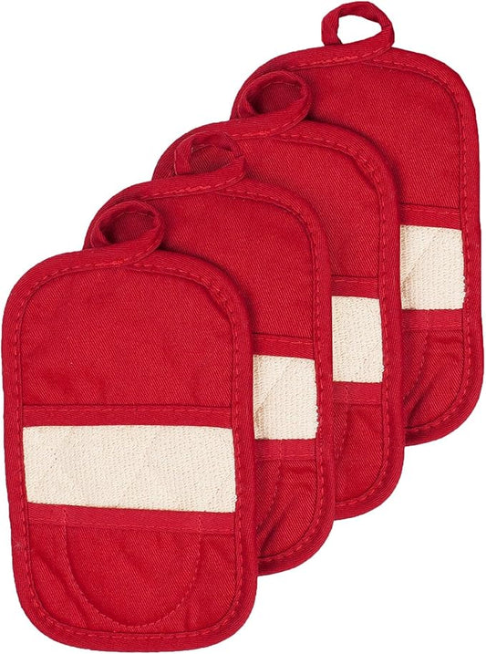 RITZ Premium Pot Holders & Heating Pads (4-Pack), 8.5" x 5.5", Heat Resistant, 100% Cotton Terry-Looped Pocket, Kitchen and Barbeque, Paprika by Ritz+Foodservice