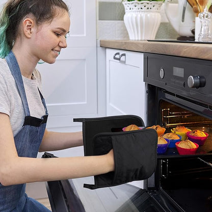 2Pcs Cotton and Neoprene Oven Pads Pot Holders with Pocket 8"x8.5" Dual-Function Hot Pad Set for Finger Hand Wrist Protection Heat Resistant to 428°F,Gray