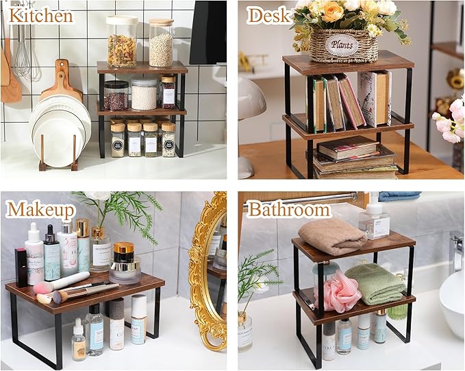 Marsui 4 Pcs Kitchen Organizer Accessories Set Cabinet Organizer Shelf and Bamboo Dish Drying Plate Rack Counter Shelves Storage Holder for Spice Rack, Dish, Pot Lid, Bowl, Cup(Deep Color) - Image 7