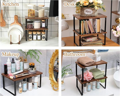 Marsui 4 Pcs Kitchen Organizer Accessories Set Cabinet Organizer Shelf and Bamboo Dish Drying Plate Rack Counter Shelves Storage Holder for Spice Rack, Dish, Pot Lid, Bowl, Cup(Deep Color) - Image 7