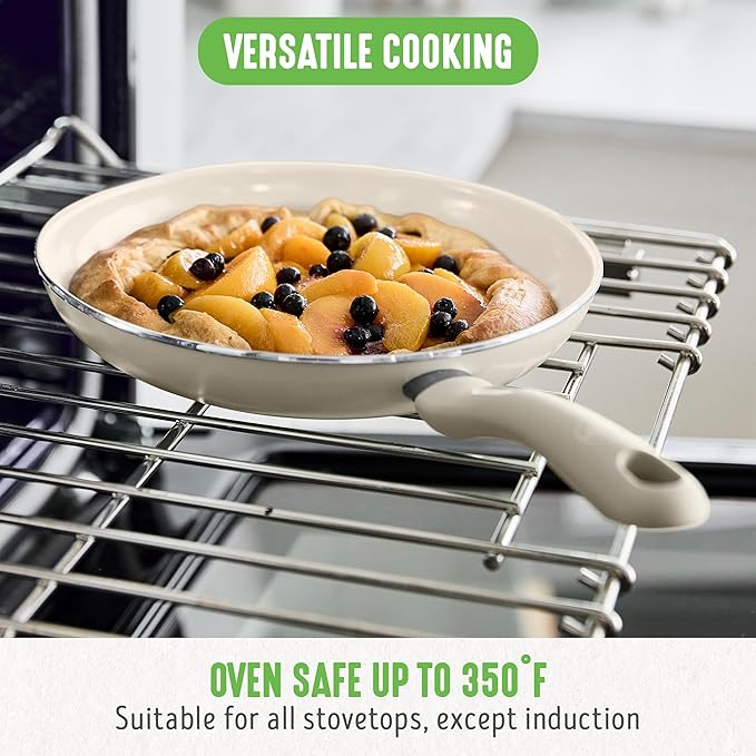 GreenLife 16 Piece Nonstick Cookware Set, Soft Grip Non-Toxic PFAS-Free Ceramic Pots & Pans, Dishwasher & Oven Safe, Frying, Sauce, Saute, Utensils, Glass Lids, Stay-Cool Handles, Wobble Free, Taupe - Image 11