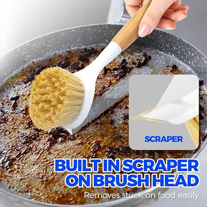 Holikme 3 Pack Dish Brush Set with Bamboo Handle, Kitchen Cleaner for Cleaning Pot, Pan, Sink and Stove, Scrubber with Medium Bristles, Yellow - Image 4