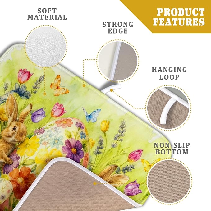 Easter Dish Drying Mat for Kitchen Counter Spring Bunny Microfiber Countertop Mat Small - Image 4