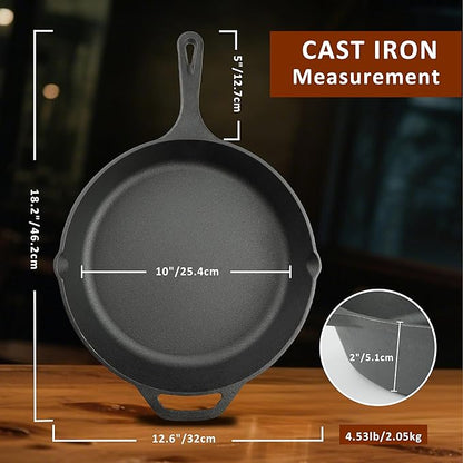 12 Inch Cast Iron Skillet, Pre-Seasoned Frying Pan for Oven, Stovetop, Grill & Campfire, Durable, Non-Toxic, Even-Heating Cookware, Black - Image 2