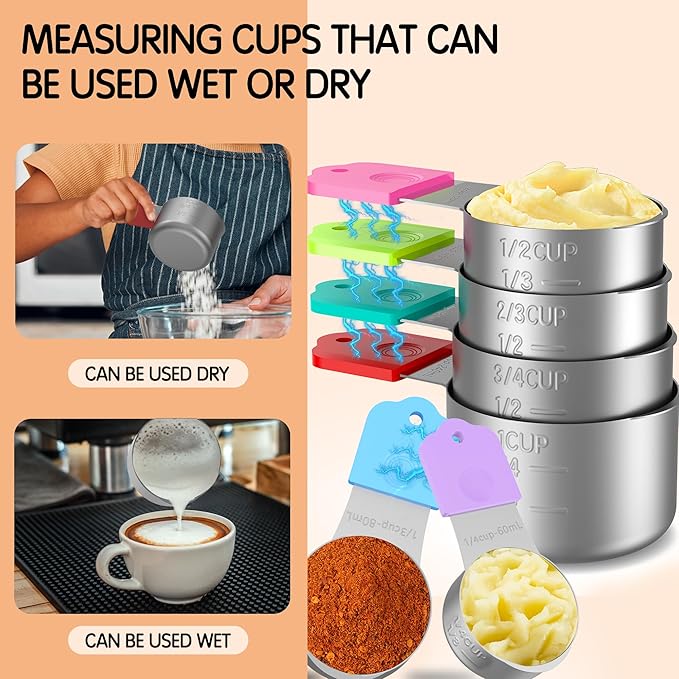 Magnetic Measuring Cups, 6 Stainless Steel Nesting Measuring Cup Set for Measuring Dry or Liquid Ingredients - Image 3