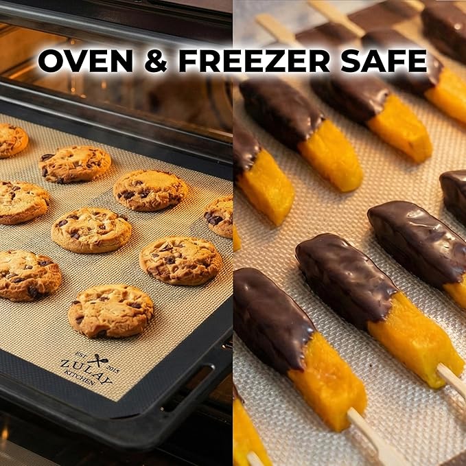 Zulay Kitchen Silicone Baking Mat Set – 2-Pack 16.5″ × 11.6″ Reusable Non-Stick Silicone Baking Sheets, Food-Safe, Heat-Resistant up to 250°F – Perfect for Cookies, Pastries & Oven Use (Dark Gray)
