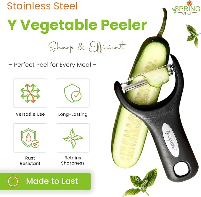 Spring Chef Stainless Steel Y Shaped Vegetable Peeler for Kitchen - Heavy Duty Potato Peeler with Ultra Sharp Blades & Soft Grip Handle for Apple, Carrot, Cucumber, Veggie, Fruit, Citrus - Black - Image 2