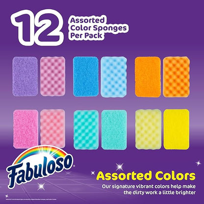 Fabuloso Scratch-Free Kitchen Dish Sponges, Rainbow Cellulose Scrubber Sponge with Scouring Pad for Dishes, Pots, Pans, Counters and Sinks, Tough on Messes, 4.25 x 2.75 x 1.25 in, 12 Count - Image 2