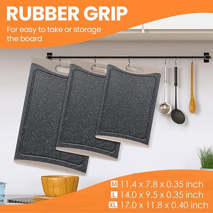 Extra Large Cutting Boards, Plastic Cutting Boards for Kitchen (Set of 3) Cutting Board Set Dishwasher Chopping Board with Juice Grooves Easy-Grip Handles, Almond Gray, Empune - Image 4