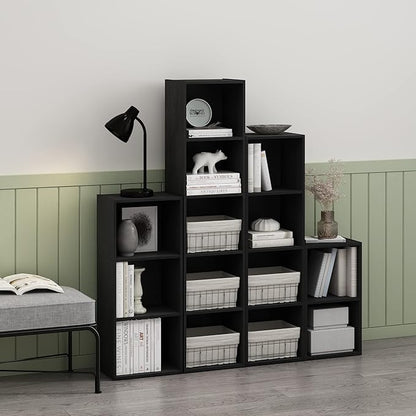 Furinno PASIR Book Shelf, 4-Tier Modern Bookshelf, Open Shelves Bookcase 9 x 12 x 42, Easy Assembly, for Living Room, Bedroom, Home Office, Blackwood - Image 2