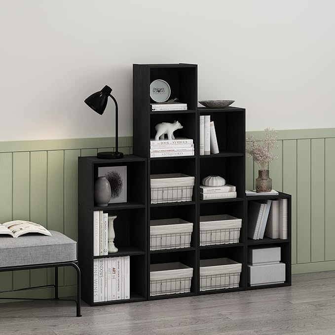 Furinno PASIR Book Shelf, 5-Tier Modern Bookshelf, Open Shelves Bookcase 9 x 12 x 52, Easy Assembly, for Living Room, Bedroom, Home Office, Blackwood - Image 2