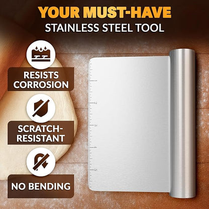 Bench Scraper Kitchen – Multipurpose Pastry Scraper Tool with Measurement Marks for Even Portions, Stainless Steel Build, Ergonomic Grip for Better Control – Pizza, Cookie & Bread Dough Cutter Tool - Image 3