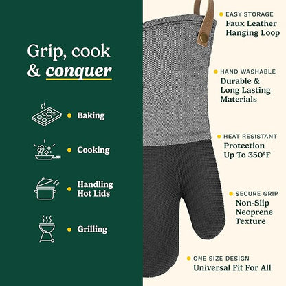 Cuisinart Heritage Kitchen Oven Mitts – Heat-Resistant Kitchen Mitts for Oven with Non-Slip Neoprene Palm, Long Cuff, and Cotton Filling – Durable Oven Gloves for Cooking, Baking, & Grilling - Image 5