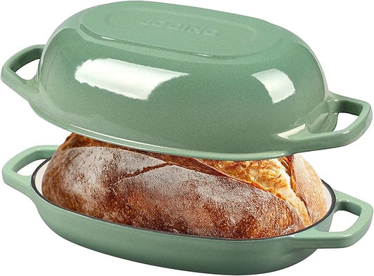 EDGING CASTING Enameled Cast Iron Oval Dutch Oven Pot with Lid, Dutch Oven for Sourdough Bread Baking, Bread Oven, Bread Dutch Oven, Oval Bread Pan, 5qt, Sage Green