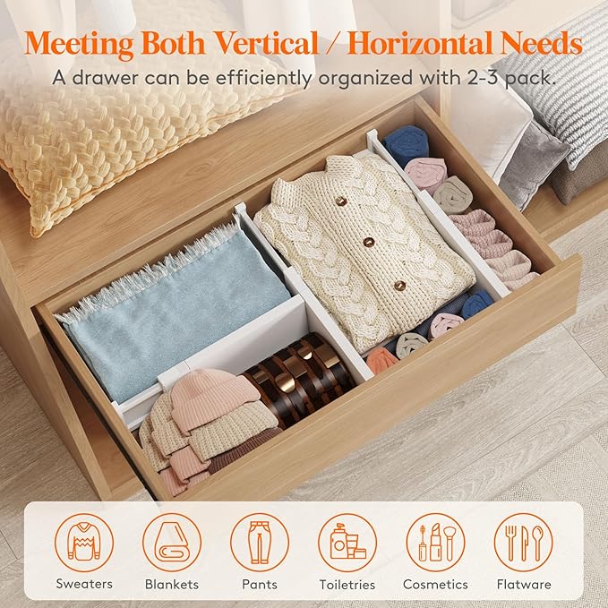 Lifewit 5 Pack 5" High Drawer Dividers 34-56cm/13.5-22" Adjustable Drawer Organizer for Clothes/Utensils, Expandable Drawer Separator in Dresser/Kitchen/Bedroom/Office Organization & Storage White - Image 5