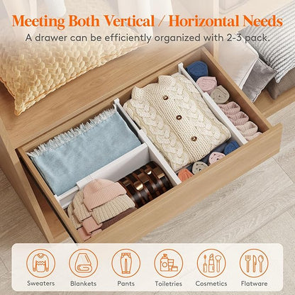 Lifewit 5 Pack 5" High Drawer Dividers 34-56cm/13.5-22" Adjustable Drawer Organizer for Clothes/Utensils, Expandable Drawer Separator in Dresser/Kitchen/Bedroom/Office Organization & Storage White - Image 5