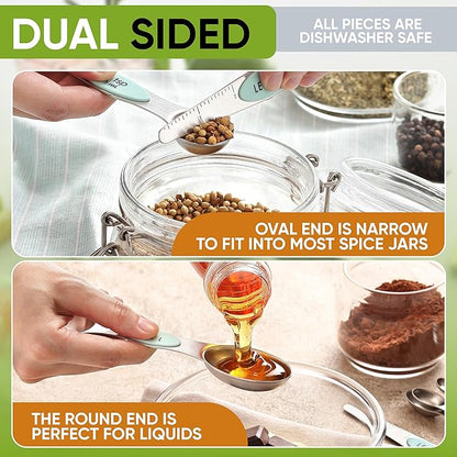 Spring Chef Magnetic Measuring Cups & Spoons Set, Patented, Strong N45 Magnets, Heavy Duty Stainless Steel Fits in Spice Jars for Baking & Cooking, BPA Free, Round Set of 15 with Leveler, Mint - Image 7