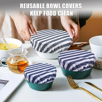 wegreeco Elastic Reusable Bowl Covers for Bread Proofing, Fabric Cloth Sourdough Bowl Covers for Proofing - Set of 6, Black&Grey Stripes