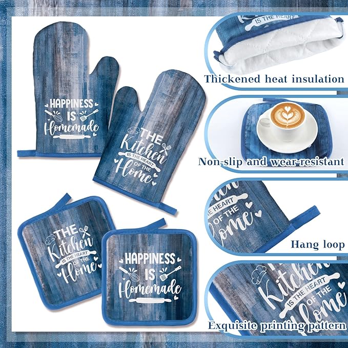 Leinuosen 8 Pcs Farmhouse Kitchen Decor Towels and Oven Mitts Sets Pot Holders Dishcloths Set Kitchen Decorative Accessories Absorbent Potholders Heat Resistant for Chef Baking Cooking - Image 5