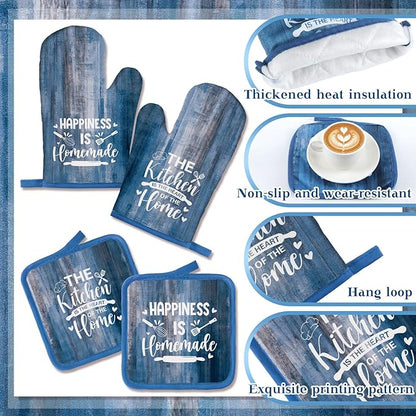 Leinuosen 8 Pcs Farmhouse Kitchen Decor Towels and Oven Mitts Sets Pot Holders Dishcloths Set Kitchen Decorative Accessories Absorbent Potholders Heat Resistant for Chef Baking Cooking - Image 5