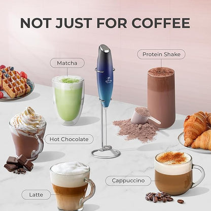 Zulay Kitchen Powerful Milk Frother Wand With 4 AA Duracell Batteries - Ultra Fast Handheld Drink Mixer - Electric Whisk Foam Maker for Coffee, Lattes, Cappuccino, Matcha & Creamer - Deep Sea - Image 4