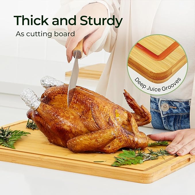 Keechee Kitchen Essentials Natural Bamboo Cutting Board XL With Durable, Knife-Friendly Surface & Deep Juice Groove – Perfect For BBQ(Pre Oiled, Natural) - Image 7