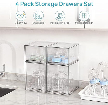 Vtopmart 4 Pack Baby Bottle Organizer Set, Stackable Storage Drawers Ideal for Kichen Countertop, Vanity, Bathroom, Cabinet, Pantry Organization - Image 3