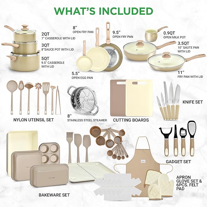 Nutrichef 54-Piece Marble Non-Stick Cookware and Bakeware Set, Professional Home Kitchen Collection with Multi-Sized Pots and Pans Set, and Heat-Resistant Tools - Image 2