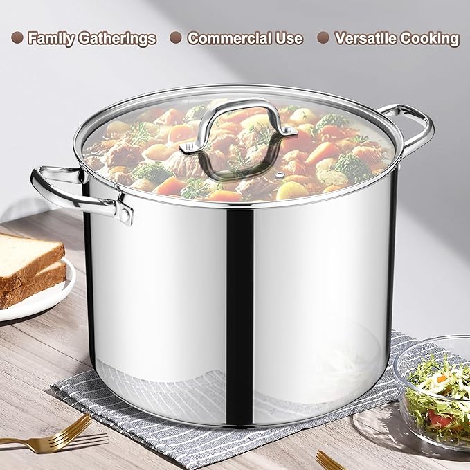 20 Qt Large Stock Pot, E-far Stainless Steel Stockpot with Lid for Boiling Cooking Soup Stew Canning, Heavy Duty Tri-Ply Bottom Works w/Induction, Commercial Grade & Dishwasher Safe - Image 5