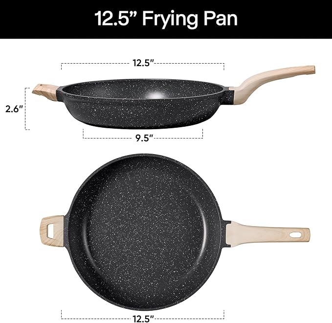 CAROTE 12.5 inch Nonstick Frying Pan Skillet,Non Stick Granite Fry Pan Egg Pan Omelet Pans, Stone Cookware Chef's Pan, PFOA Free,Induction Compatible - Image 2
